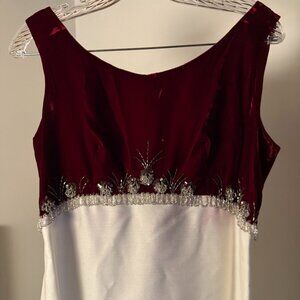 Vintage Burgundy Velvet Beaded Empire Waist Evening Gown